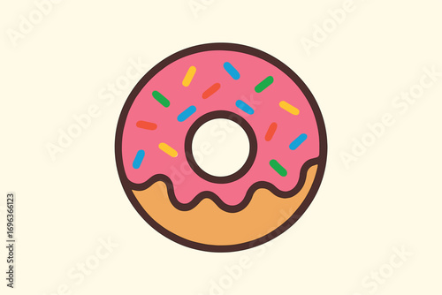 Pink Frosted Donut with Colorful Sprinkles and Golden Brown Bottom.