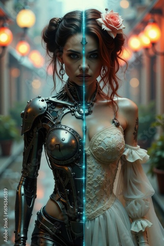 Gemini Zodiac Woman, Hybrid Artistic Portrait