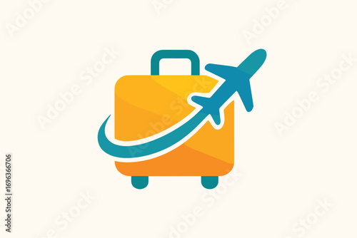 Travel suitcase with airplane logo representing journey and vacation.