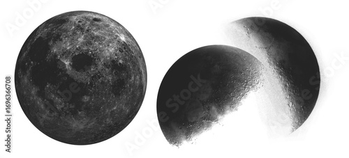 Full Moon and Crescent Moon Phases on Transparent Background for Astrological and Mystical Designs A Celestial Element for Creative Projects