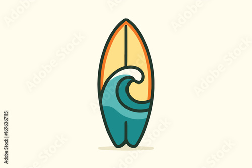 Surfboard with Wave Illustration.