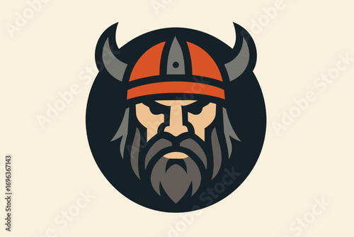Viking warrior portrait strong stern face helmet.