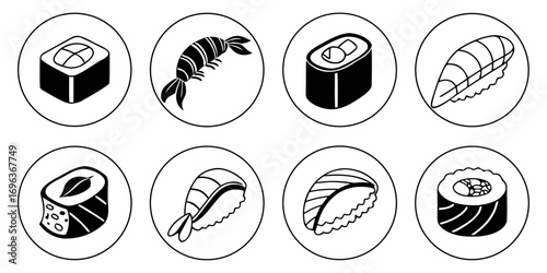 Collection of Black and White Sushi Icons