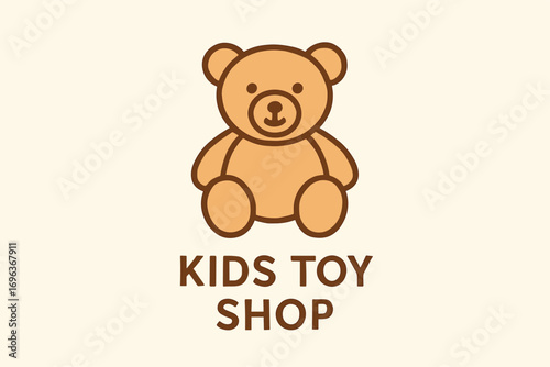 Adorable cartoon teddy bear logo for kids toy shop.