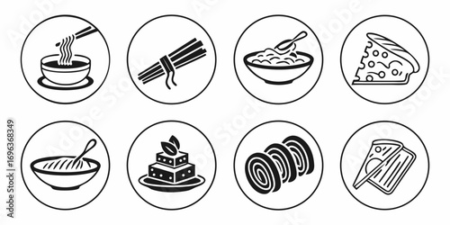 Collection of Food Icons in Circles