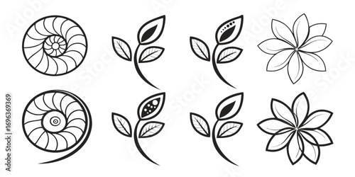 Collection of Stylized Botanical and Geometric Icons