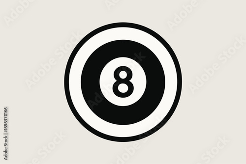 Black and white billiard ball with the number 8.