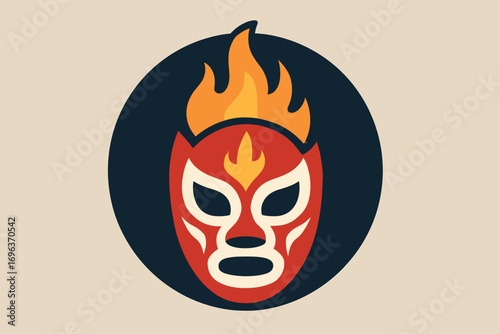Flaming red Lucha Libre mask vector graphic icon.