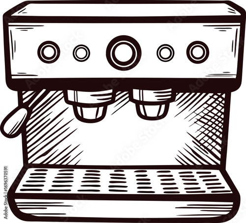 Hand drawn illustration of espresso coffee machine with vintage engraved sketch details