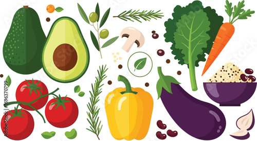 Vibrant assortment of fresh, healthy vegetables and grains, perfect for a wholesome meal.