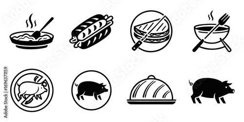 Food Icons Collection: Hot Dog, Sandwich, Soup, and Pork