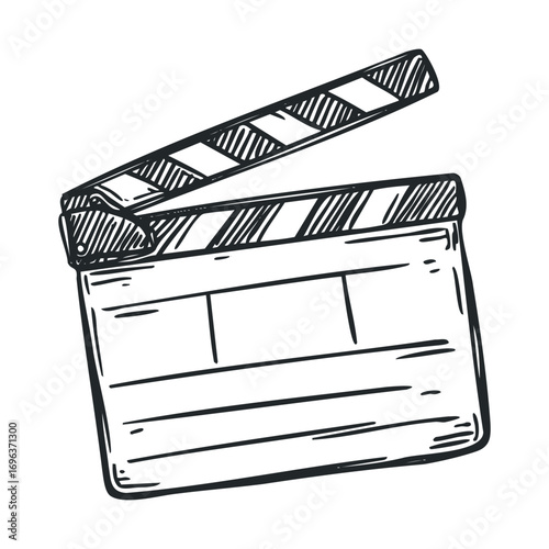 Clapperboard as a symbol of film making and creative process. Vector hand drawn illustration