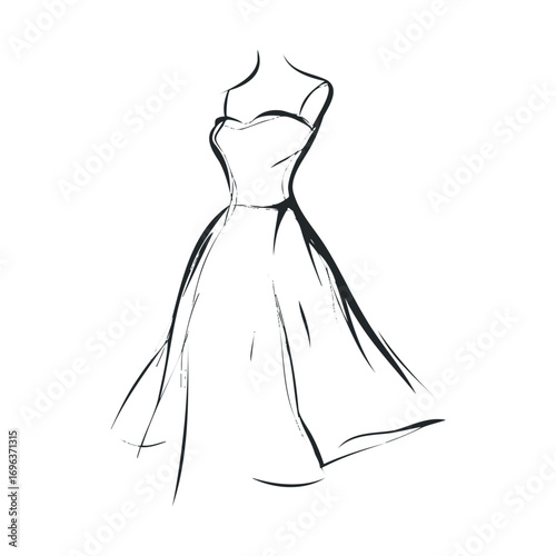 Elegant dress design concept for fashion illustration and design. Vector hand drawn illustration