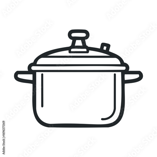 Kitchen cooking pot for home meals and culinary preparation needs. Vector line illustration