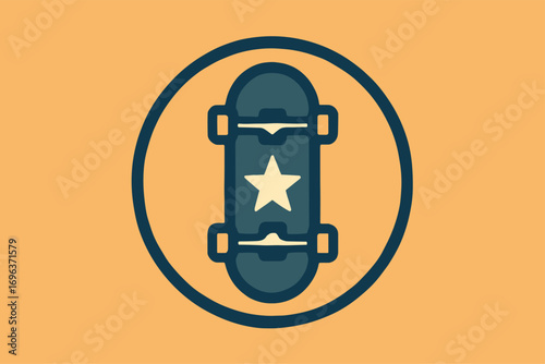 Skateboard with Star Design in Circle.
