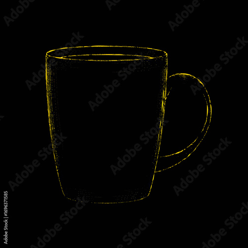 Simple outline of a coffee mug against a dark background conveying warmth and comfort for a cozy atmosphere