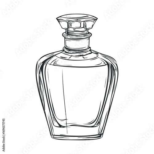 Elegant glass perfume bottle design for fragrance marketing. Vector hand drawn illustration