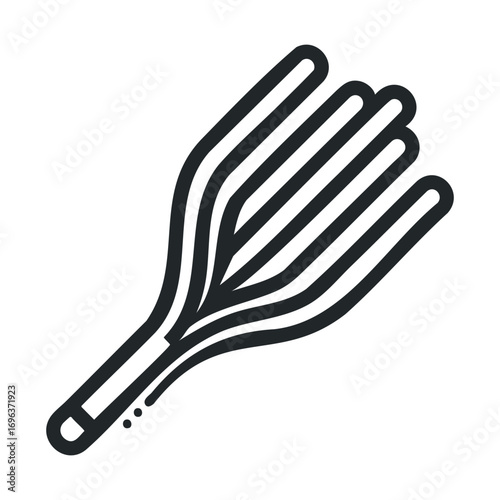 Garden rake tool for efficient outdoor landscaping and yard work. Vector line illustration