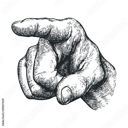 Hand pointing gesture for emphasis in creative design projects. Vector hand drawn illustration
