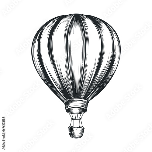 Hot air balloon adventure in serene skies for travel enthusiasts. Vector hand drawn illustration