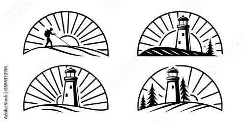 Lighthouse and Hiker Emblem Collection