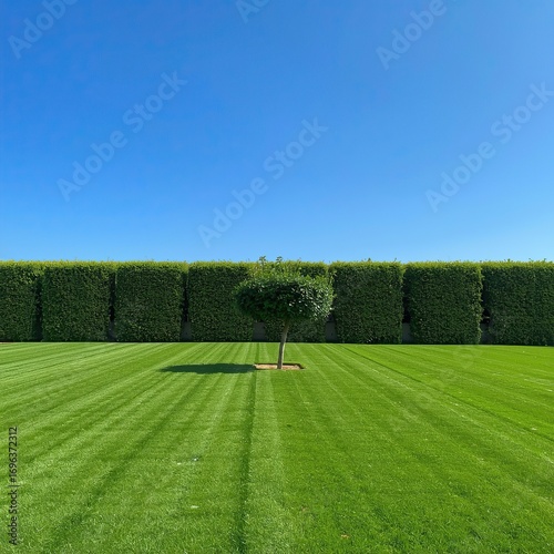 green field and blue sky, natural view, using generative ai