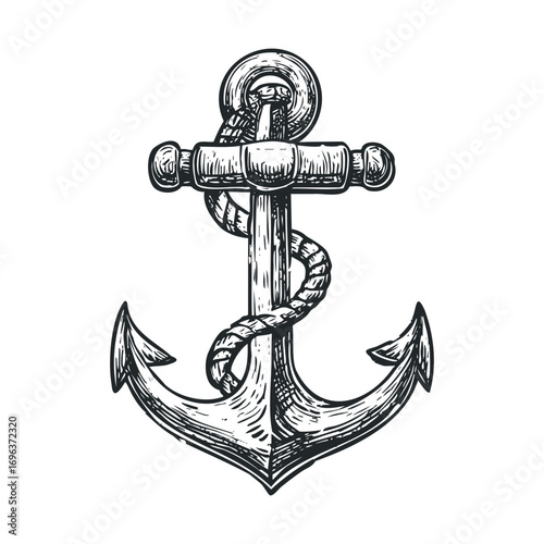 Detailed anchor illustration for nautical themes and designs. Vector hand drawn illustration