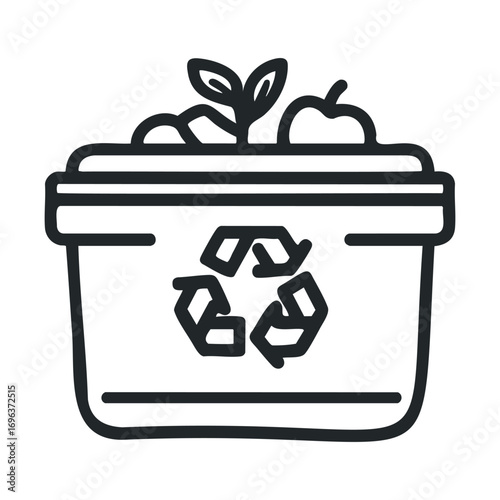 This depiction features a waste bin designed for composting. Vector line illustration