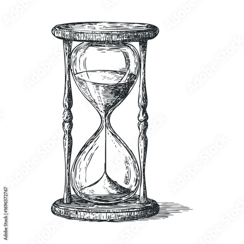 Hourglass design representing the passage of time in traditional style. Vector hand drawn illustration