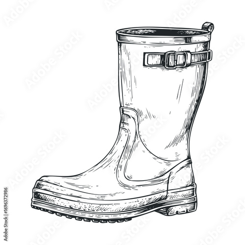 Stylish rain boot design suitable for outdoor activities and fashion. Vector hand drawn illustration