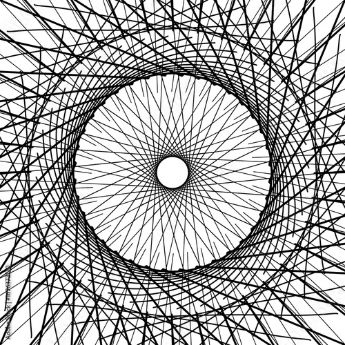 Abstract geometric black and white line art pattern, circular spiral design with optical illusion effect, modern decorative background for digital, graphic, and creative pro