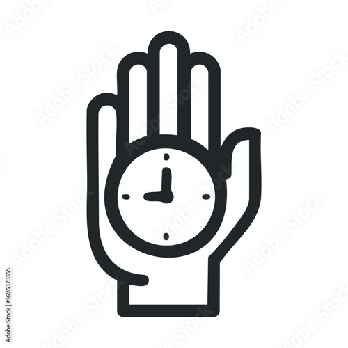 Time management concept with clock in hand for productivity tips. Vector line illustration