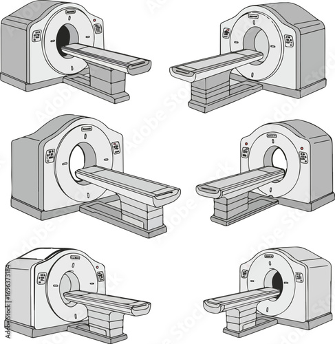 Medical Illustration of Different Angles Computed Tomography Scanner Machine Equipment