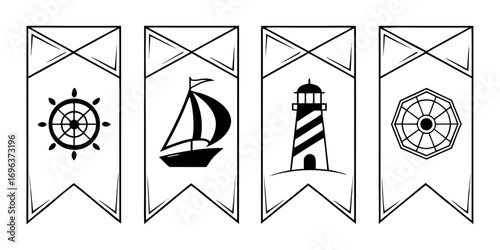 Nautical Themed Banner Flags with Icons