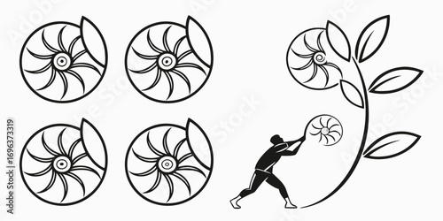 Nautilus Shells and Human Figure in Motion