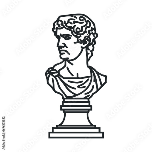 Intricate classic bust sculpture with historical significance. Vector line illustration