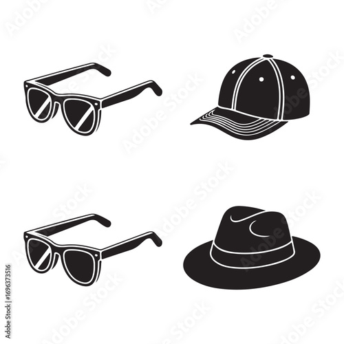 Baseball caps, sunglasses, and hat icons