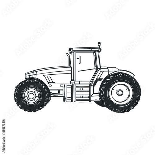 Tractor vehicle design for agricultural use and farming projects. Vector hand drawn illustration