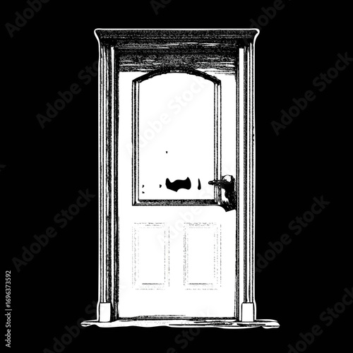 Door standing alone against a black background inviting curiosity and imagination at dusk