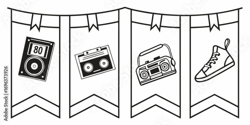 Retro 80s Party Banner with Icons