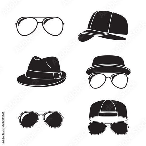 Baseball caps, sunglasses, and hat icons