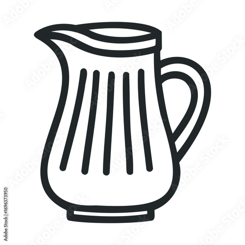 Elegant ceramic pitcher designed for serving beverages and decoration. Vector line illustration