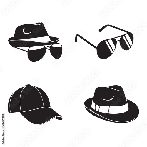Black outline headwear and eyewear icons