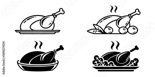 Roasted Chicken Icons Set