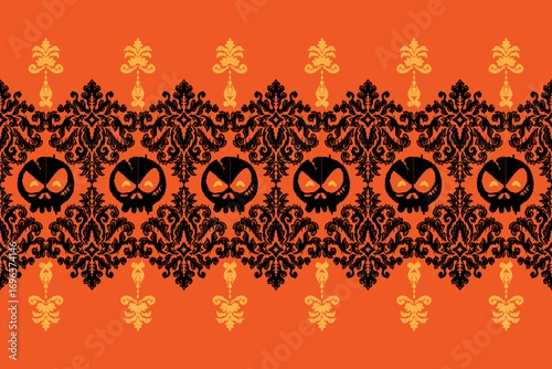 Halloween Damask Pattern with Jack-o’-Lantern