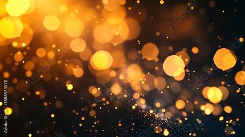 Blurry Golden Bokeh Light Sparkles Creating Warm Festive Atmosphere on Dark Background