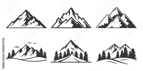 Set of Stylized Mountain Landscape Icons