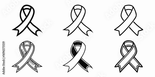 Six Black and White Ribbon Icons Collection