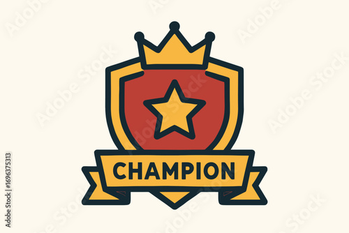 Champion award shield icon with a golden crown and star.
