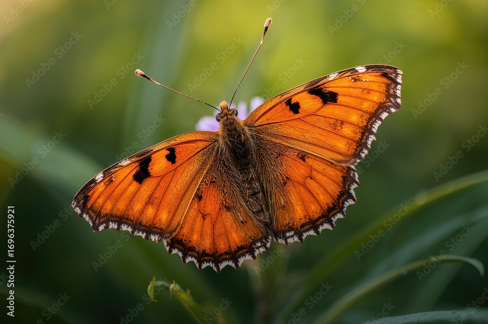 Obraz premium Vibrant Orange Comma butterfly in detailed close-up with open wings